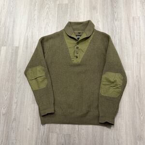 SCHOTT WWII Military Sweater Extra Large Green Wool Blend Ribbed Knit Commando